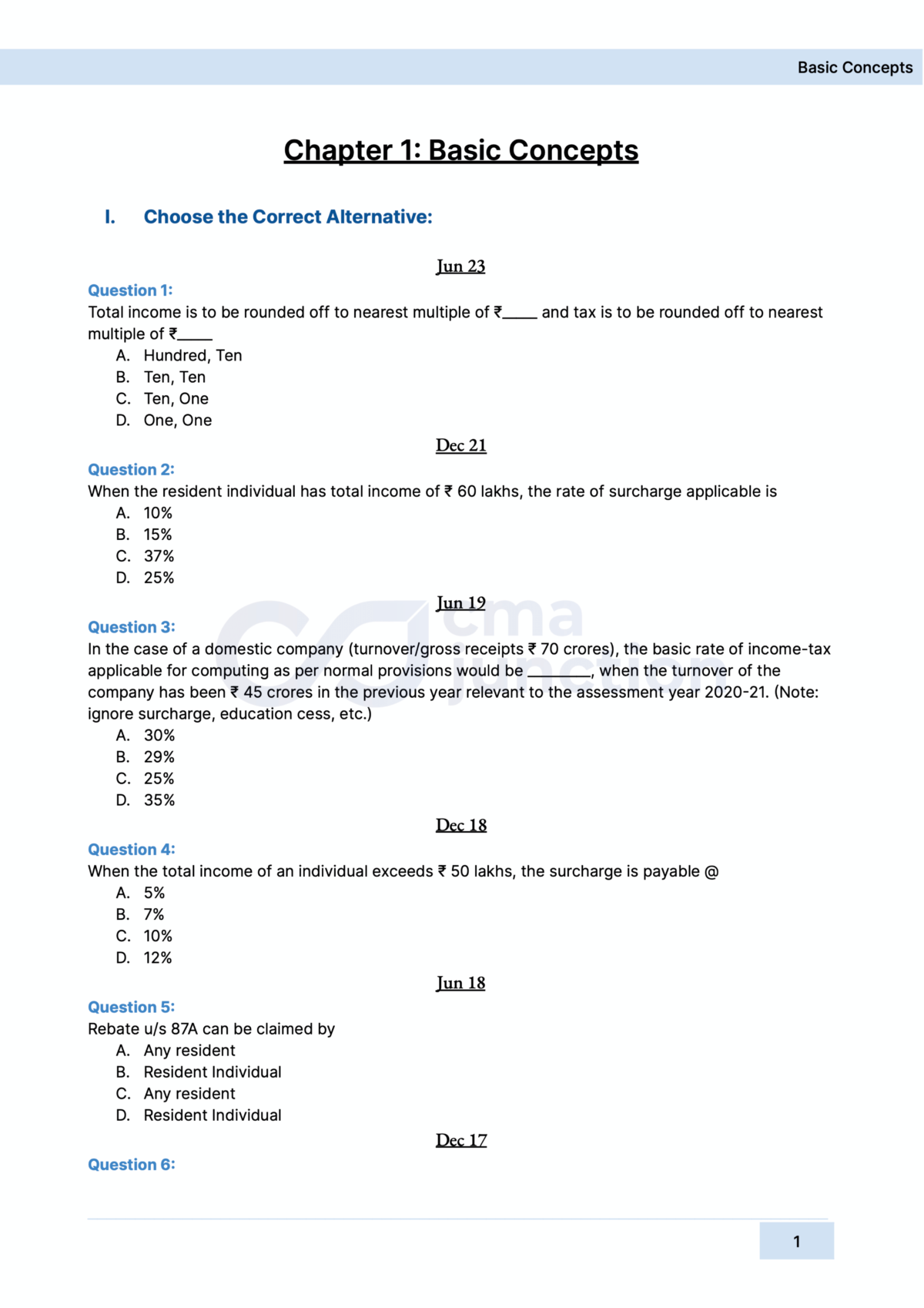 Direct Taxation Quest | Chapterwise Solved Exam Papers | 2016 Syllabus | December 2023